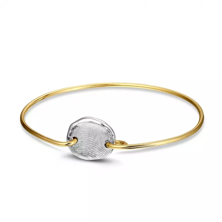 Silver-Yellowgold Organic casted Fingerprint Bangle